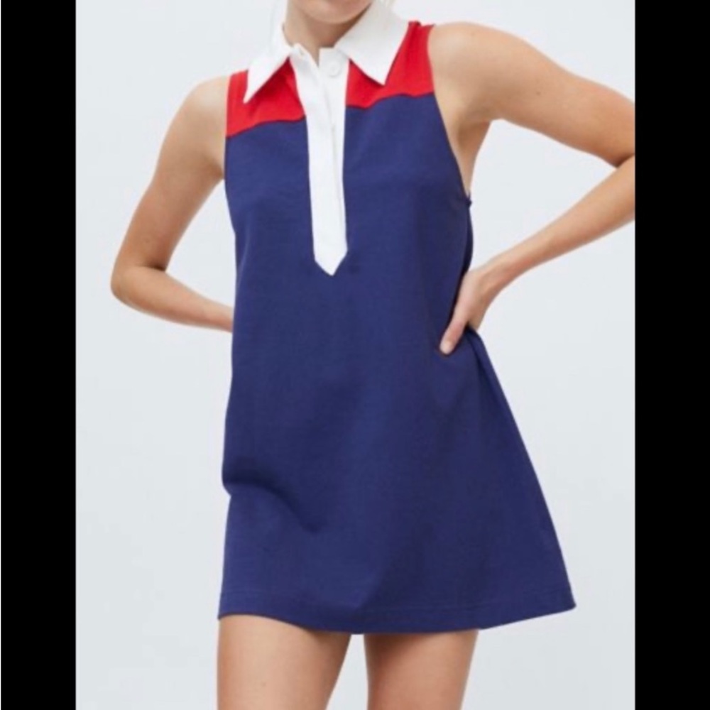 Urban Outfitters Navy + Red Sleeveless Polo Mini Dress with White Collar